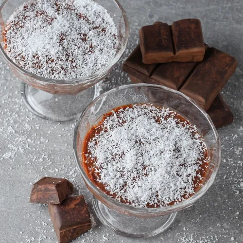  Mousse de coco com cobertura de ganache de chocolate 